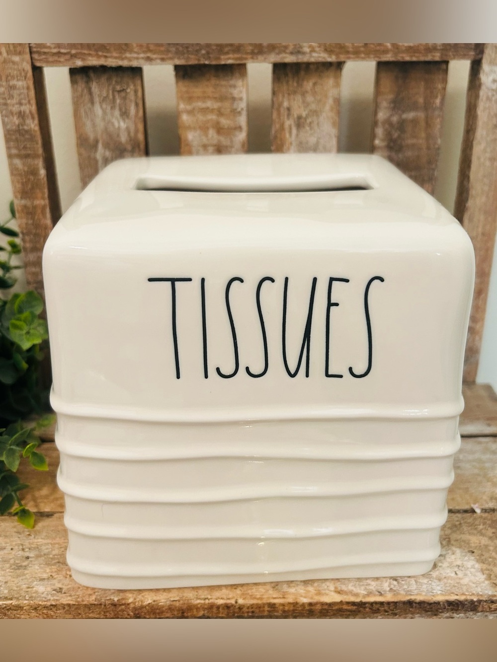 RAE DUNN Artisan Collection Heavy Off-white Ceramic Ribbed Tissue Box Cover